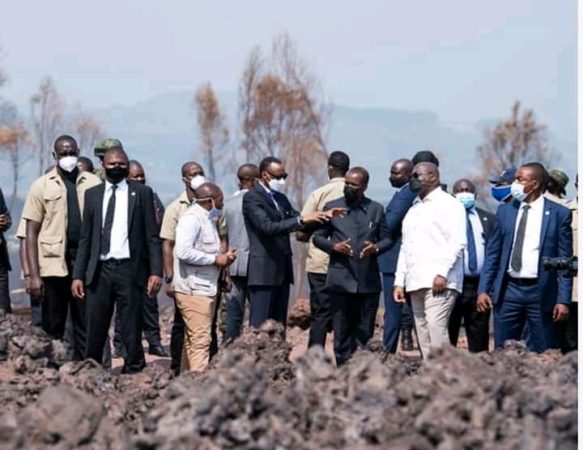 RDC: Félix Tshisekedi et Paul Kagame visitent les endroits touchés par les laves du volcan Nyirangongo