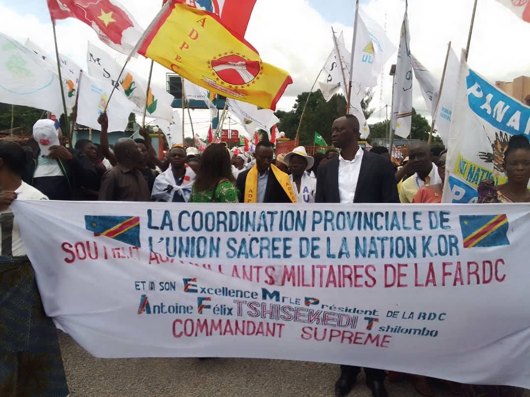 Kasaï oriental : marche de soutien aux FARDC, la coordination provinciale de l’Union sacrée condamne le plan de balkanisation de l’Est du pays