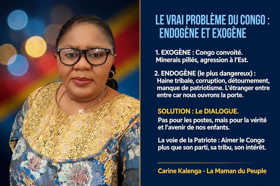 RDC : défis endogènes et exogènes, Carine Kalenga prône un dialogue « pas pour les postes, mais pour l’avenir du pays »